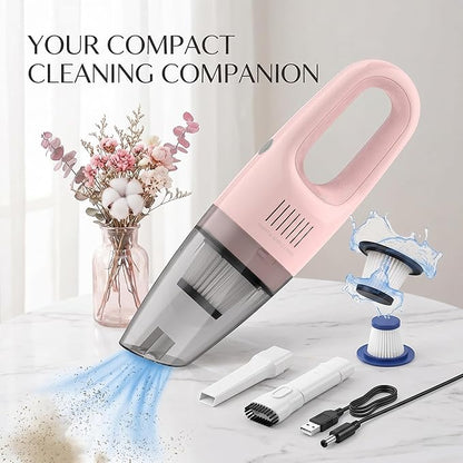 Cordless Portable Car Vacuum Cleaner, High Power Mini Handheld Vacuum, Rechargeable Lightweight Desk Duster Detailing Kit for Auto Interior Apartment Kitchen, Aesthetic Car Accessories for Women (Pink