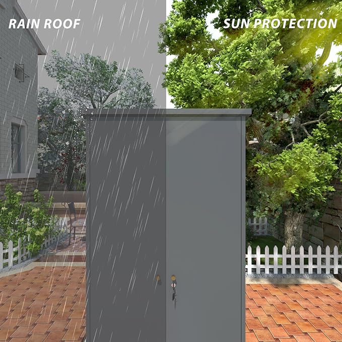 Outdoor Storage Cabinet,Garden Storage Cabinet with Sloping Roof and Waterproof Coating,Metal Storage Cabinets with Lockable Doors for Backyard,Lawn,Dark Gray
