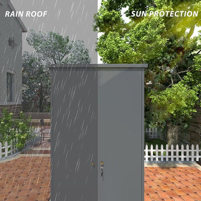 Outdoor Storage Cabinet,Garden Storage Cabinet with Sloping Roof and Waterproof Coating,Metal Storage Cabinets with Lockable Doors for Backyard,Lawn,Dark Gray