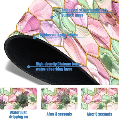 Sink Splash Guard Faucet Mat Abstract Pink and Green Hexagon Texture Absorbent Fast Drying Mat Sink Gadgets Splash Guard Behind Faucet Drip Catcher for Kitchen Bathroom 15.5"X5.5"