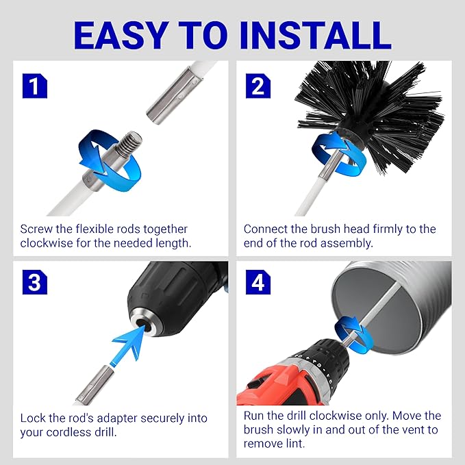 Upgraded 30 Feet Dryer Vent Cleaner Kit with Drill Attachment - Extendable Dryer Vent Cleaner Kit with Brush & 22 Detachable Rods - Compatible with Most Vacuum Cleaner