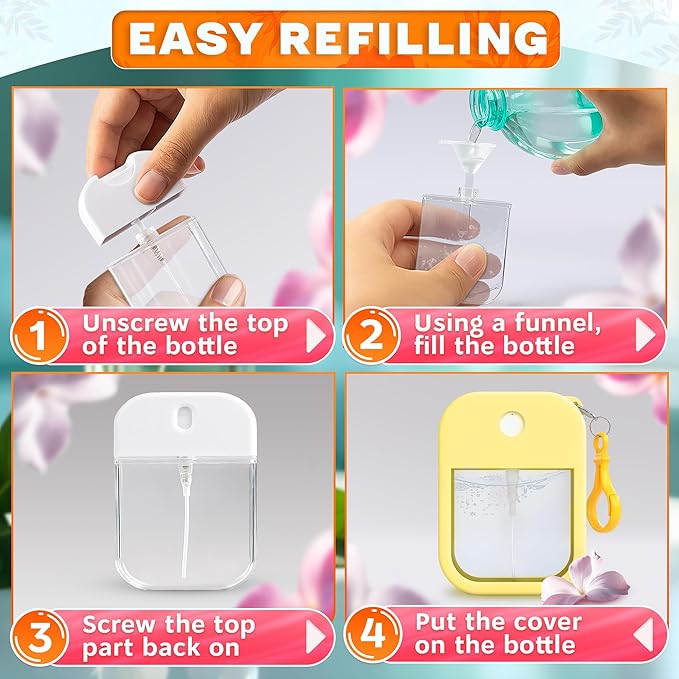 6Pcs Perfume Travel Refillable Card Spray Bottle 1.28oz - 3.5"x2.2" Travel Perfume Bottle Refillable with Colorful Silicone Case & Keychain, Leakproof, TSA-Compliant Pocket Cruise Essentials Atomizer