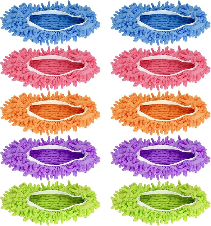 5 Pairs Large Mop Slippers for Floor Cleaning Supplies 10 PCS Washable Microfiber Mop Socks Reusable Mopping Slippers