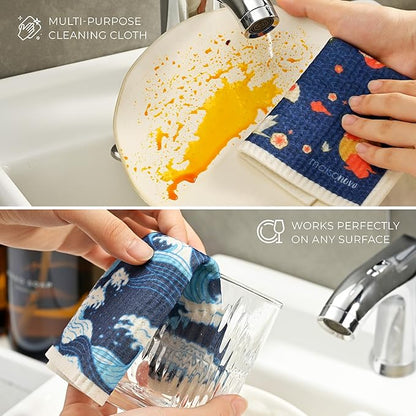 MAISONOVO Swedish Dishcloths for Kitchen | Reusable Paper Towels with Hook | Reusable Paper Towels Washable | Swedish Dishcloth Reusable Paper Towel | Kyoto Fish - Pack of 2