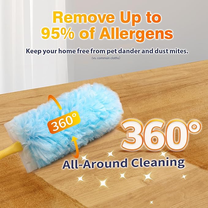 Heavy Duty Duster Refills for Swiffer Duster, Multisurface 360 Dusters with 3ft Extendable Handle and 1 Short Handle, 5X Microfiber Duster Disposable for Dusting Furniture Blinds Fans Walls (60 Count)