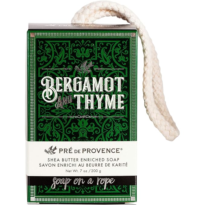 Pre de Provence Soap on a Rope Shea Butter Enriched French Bar Soap, 200g, Bergamot & Thyme
