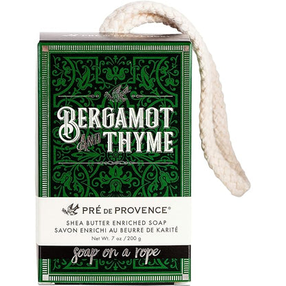 Pre de Provence Soap on a Rope Shea Butter Enriched French Bar Soap, 200g, Bergamot & Thyme