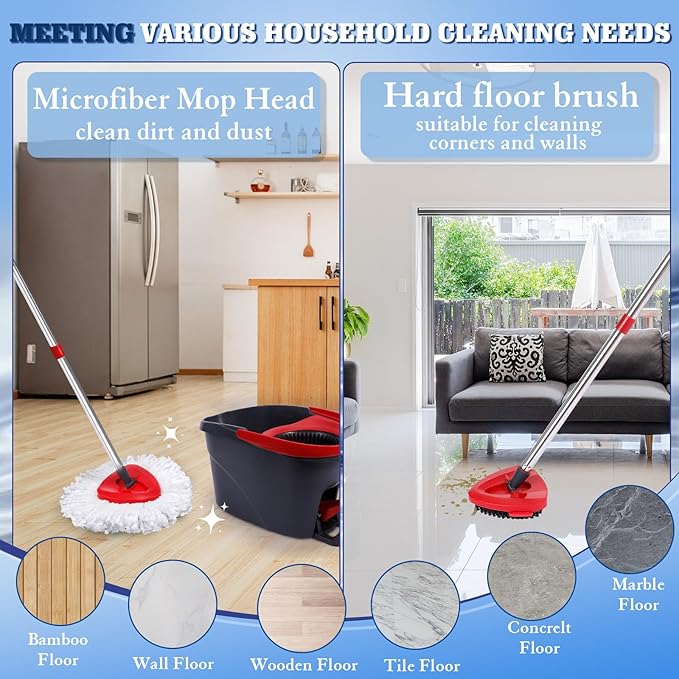 4 Pack Microfiber Mop Replacement Heads Compatible with Ocedar EasyWring 1-Tank System - Includes 1 Mop Scrub Brush Head, 1 Mop Base, Easy Cleaning Mop Head Refills (White)