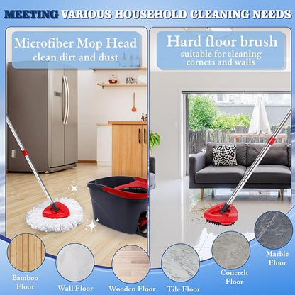 4 Pack Microfiber Mop Replacement Heads Compatible with Ocedar EasyWring 1-Tank System - Includes 1 Mop Scrub Brush Head, 1 Mop Base, Easy Cleaning Mop Head Refills (White)