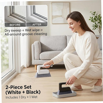 2 Pack Window Track Cleaner Tool, Window Sill Cleaner Reach Brush for Narrow Gaps, Wet & Dry Use, Removable Head Track Tool Sill