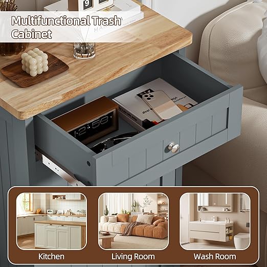 AHB 13 Gallons Tilt Out Trash Cabinet, Hidden Trash Can Cabinet Kitchen Wooden Tilt Out Pet Proof Hidden Trash Bin for Kitchen Living Room, Blue