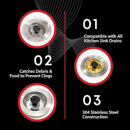 Kitchen SinkShroom Revolutionary Clog-Free Stainless Steel Sink Strainer, Black, 1-(Pack)