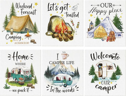 Cunhill 6 Pcs Swedish Kitchen Dish Cloths Kitchen Towels Reusable Sponge Cleaning Cloths Wipes Absorbent Dish Cloth Quick Drying Washable Decorative Tea Towels No Odor Bar Hand Towel (Camping)