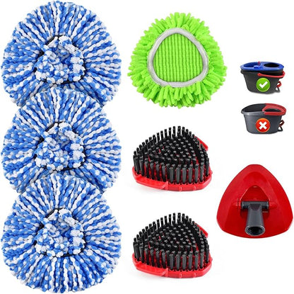 Mop Head Replacement for O Cedar, Spin Mop Replacement Head for Ocedar Easywring 2 Tank System, Mop Heads Includeds 3 Mop Replacement Heads, 2 Spin Scrub Brush, 1 Base & 1 Chenille Pad