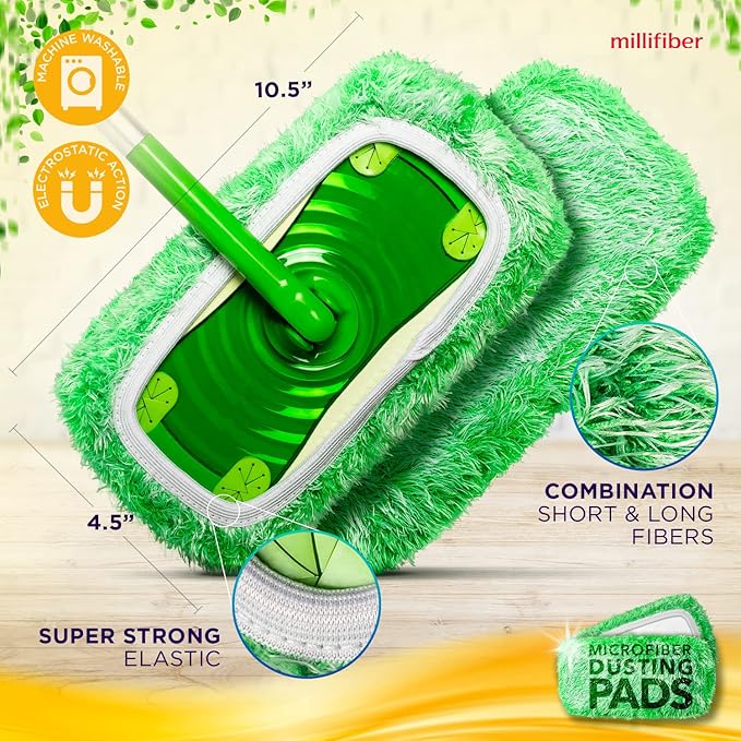 Millifiber Heavy Duty Duster Refills for Swiffer Sweeper Mop (2 Pack) - Reusable Dry Sweeping Pads (Mop is Not Included)
