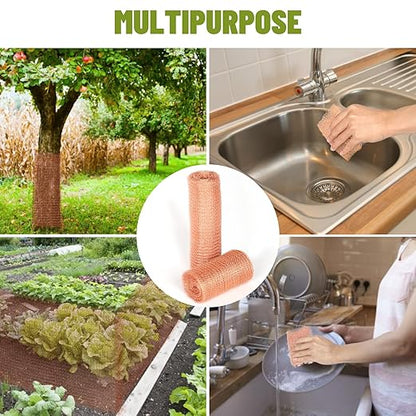 Copper Mesh Roll for Mice Rodent Rat, Sturdy 5'' x 33Ft & 8'' x 33Ft Copper Wool Mouse Trap Hole Filler for Bat Snail Bird Control, DIY Hole Filler for Vents, Soffits & Home Defense (2 Roll)