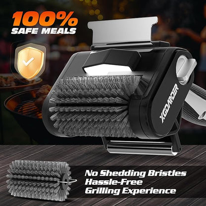 Electric Grill Brush for Outdoor Grill, Rechargeable BBQ Grill Cleaner Stainless Steel Brush with 450RPM Stainless Roller,LED Light, Scraper,Grilling Gifts for Men/Dad
