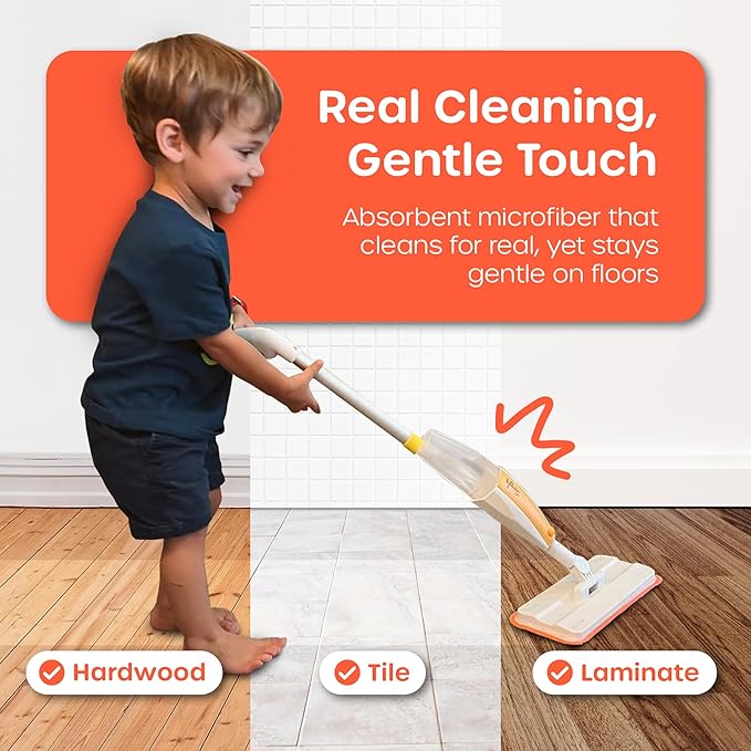 Quiggly Reusable Mop Pad 2-Pack – Washable Microfiber Refills Toddler & Kid Spray Mops – Machine Washable 10.8” x 4.9” Pads