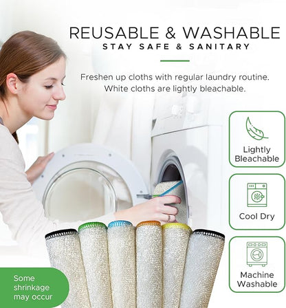 Whiffkitch Dishcloths Dishrags for Kitchen and Household Cleaning 9x9 6-Pack Non-Scratch 2-Ply Weave, Bamboo-Rayon Fabric, Absorbent, Washable, Long-Lasting