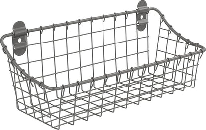 Spectrum Small Wire Wall Basket Industrial Gray Rustic Wall Bin, Vintage Wire Basket Wall Mount Organizer Wall Mount Hanging Wire Caddy, Modern Wire Basket for Versatile Wall Mount Storage