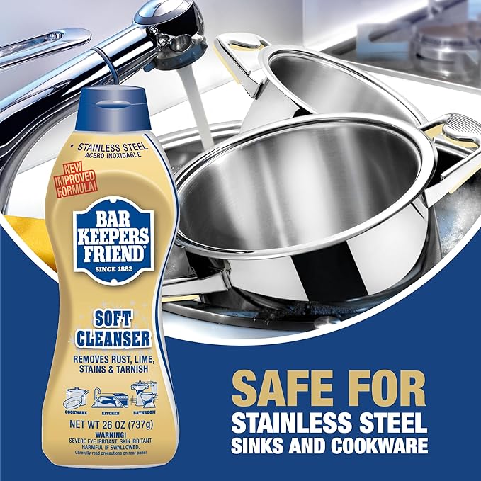 Bar Keepers Friend Soft Cleanser 26 oz + Spray & Foam Multipurpose MORE Spray Cleaner 25.4 oz, Multi Purpose Cleaner Bundle, Removes Grease, Rust Stains, Soap Scum & More in Home & Outdoors