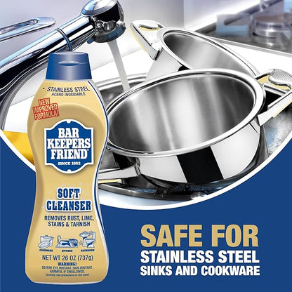 Bar Keepers Friend Soft Cleanser 26 oz + Spray & Foam Multipurpose MORE Spray Cleaner 25.4 oz, Multi Purpose Cleaner Bundle, Removes Grease, Rust Stains, Soap Scum & More in Home & Outdoors
