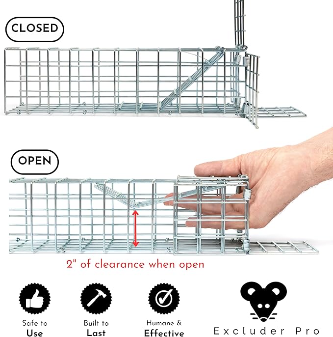 Excluder One Way Squirrel and Rodent Trap - Control Mice, Rats, Bats, Squirrels and More - Fine Copper Mesh Wool Included To Seal Hole- Better than Steel Wool - Good for Attic Door (3 x 3 Opening)