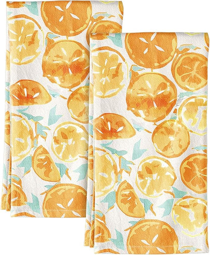 Miss Adola Flour Sack Kitchen Towels - Set of 2 Spring Dish Towels with Hanging Loop 18x26 Inch Absorbent Reusable Cotton Cloths for Cleaning Cute Design Home Decorative Housewarming, Lemon
