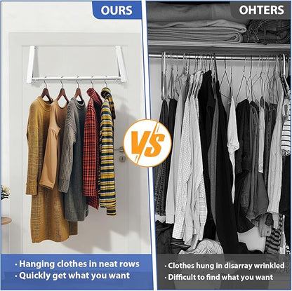Over The Door Hanger, Foldable Over The Door Drying Rack with 20"-32" Expandable Width, Space Saving Doors Clothes Hanger for Laundry, Bathroom, Apartment, Fits Doors up to 1-1/4”, Metal, White
