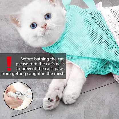 KlerRoem Cat Bathing Bag, Adjustable Anti-bite and Anti-Scratch Cat Shower Mesh Grooming Bag for Pet Dogs and Cats, Includes Pet Nail Clipper, Nail File, Grooming Glove, and Cat Shell Comb