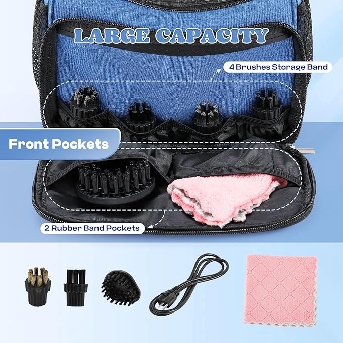 Moongiantgo Steam Cleaner Carry Bag, Protective Organizer Case with Adjustable Compartments & Extra Pockets for Handheld Steamer Accessories (Storage Bag Only, Machine Not Included)