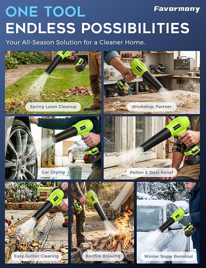 Leaf Blower Cordless, 600000 RPM Handheld Leaf Blower with 2×4.0Ah Batteries and Charger, Battery Power Blower with Extended Nozzle, Portable Lightweight Mini Blower for Lawn Care, Garage, Car Drying