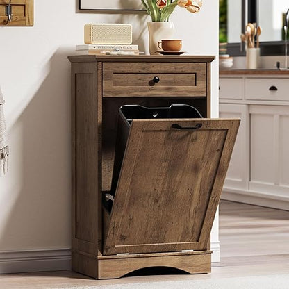 AHB 13 Gallons Tilt Out Trash Cabinet Hidden Trash Can Cabinet Freestanding Garbage Recycling Cabinet with Hideaway Drawer Pet Proof Trash Bin for Kitchen Living Room, Vintage Oak