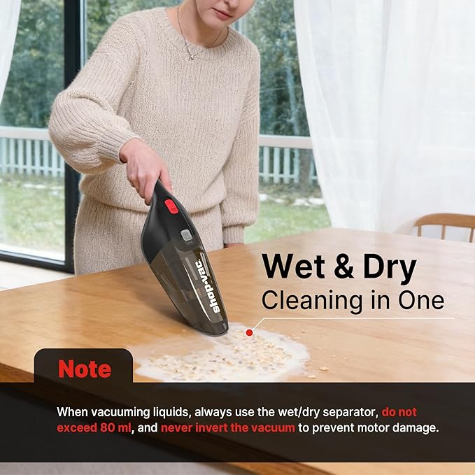 Shop-Vac Wet/Dry Handheld Vacuum, Powerful Small Vacuum Cordless Rechargeable, Wall-Mounted Hand Vac with Crevice Tool, Portable Vacuum for Home & Car, Lightweight & Compact, Black