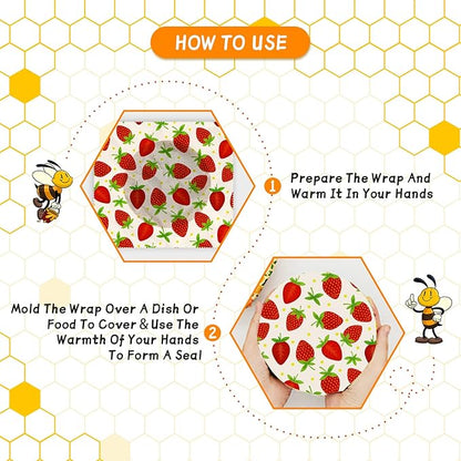 Reusable Beeswax Wrap - 9 Pack, Beeswax Wraps for Food, Eco-Friendly Beeswax Food Wrap, Organic, Sustainable, Biodegradable, Zero Waste, Plastic-Free Food Storage (Orange | Strawberry | Blueberry)