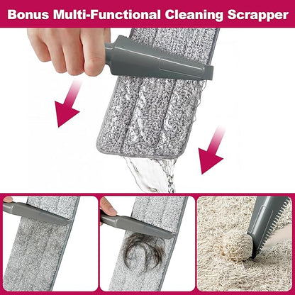 JOYMOOP 18 Inch Dust Mop for Hardwood Floors, Heavy Duty Industrial Wet Dry Mops with Telescopic Handle, Includes 5 Microfiber Mop Pads - Red-Grey