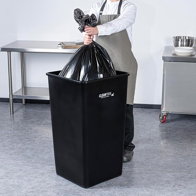 Restaurantware-Clean Tek Professional 50 Gallon Trash Can, 1 Square Waste Basket - Space Saving, Heavy-Duty, Black Plastic Garbage Bin, For Commercial Space, Office, Store, Restaurant, And More