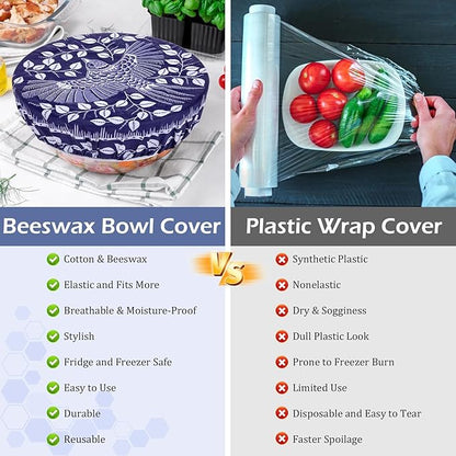 2 Large Reusable Beeswax Bowl Covers for Bread Proofing, 10/12 Inch Elastic Beeswax Wraps Cotton Cloth Sourdough Bowl Covers for Proofing Baskets, Mixer Bowls, Food Storage Containers