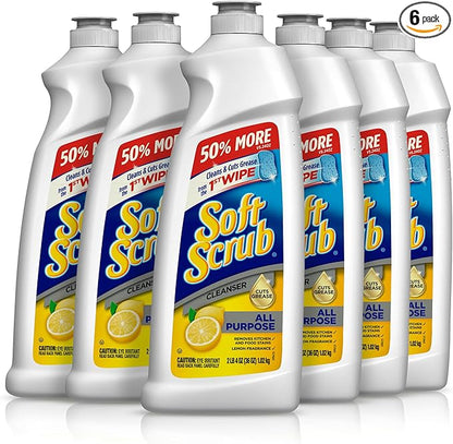 Soft Scrub All Purpose Cleaner, Surface Cleanser, Lemon, 36 Fluid Ounces, 6 Count