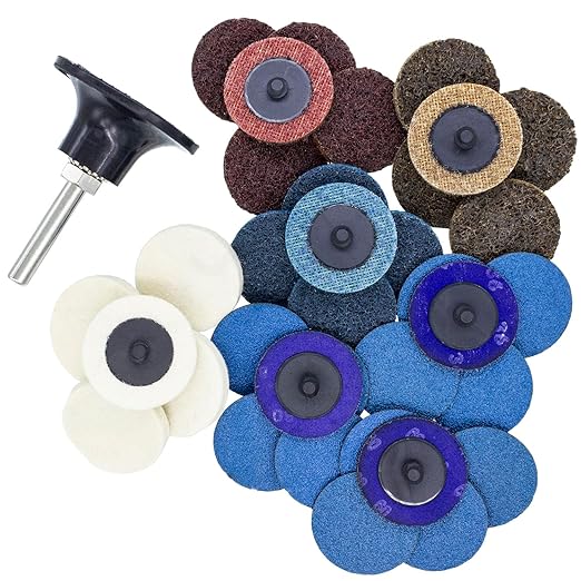 TJR® 2" Quick Change Discs Type R 35PCS Set with 1/4" Holder Roll Lock Type for Die Grinder – Ideal for Surface Conditioning, Burr Removal, Deburring, Grinding, Polishing, Rust and Paint Removal