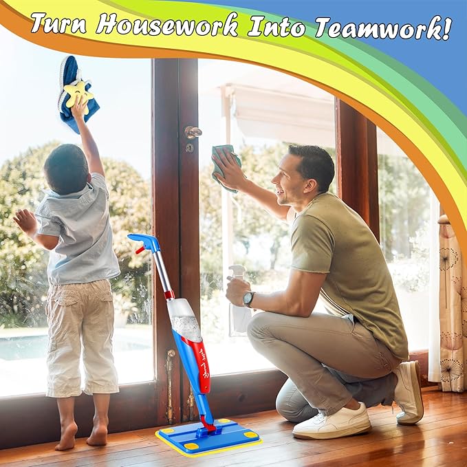 Kids Mop, Toddler Cleaning Toy Set, Mini Size Mop for Kids that Really Works, Educational and Pretend Play Montessori Toys Gift for Boys Girls