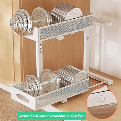 2 Pack Under Sink Pull Out Organizer, 2-Tier Adjustable Height Carbon Steel Storage Rack for Kitchen and Bathroom Cabinet, White