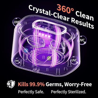 Ultrasonic Jewelry Cleaner 47kHz 20 oz Large Capacity, 5 Modes Ultrasonic Cleaning Machine with UV Light for Eyeglasses, Rings, Necklaces, Dentures, Retainers, Silverware