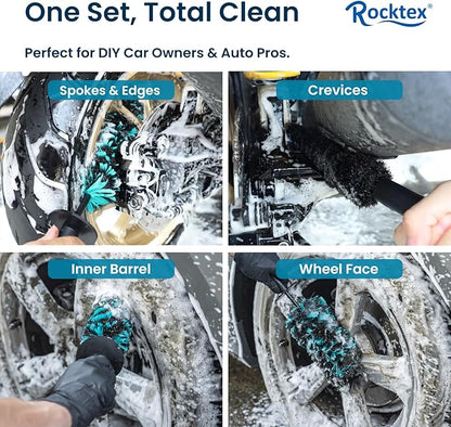 Wheel Brush Set – 3 Sizes Multi-Fiber Blend, Non-Scratch Design for Car & Motorcycle Rims, Spokes, Barrels, Brake Dust, Tight Gaps, Eco-Friendly Clean