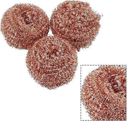 Copper-Plated Wire Sponge Balls 3-Pack, Sturdy Iron Wire Scourers For Effortless Cleaning Of Pots, Pans, Baking Trays, And Barbecue Grill Surfaces