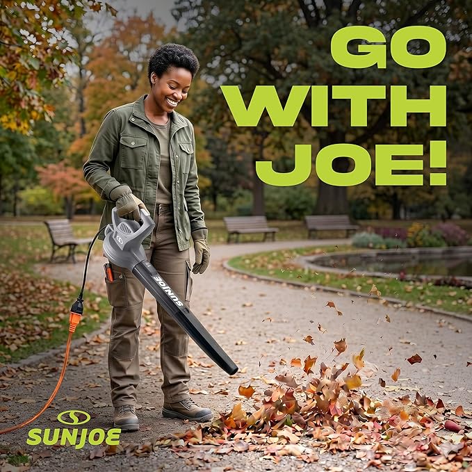 Sun Joe Corded Electric Leaf Blower Machine, 155 MPH, 260 CFM, 6-Amp Motor, Gray - Portable and Lightweight Gardening Equipment for Yard Care and Lawn Maintenance, SBJ597E-GRY