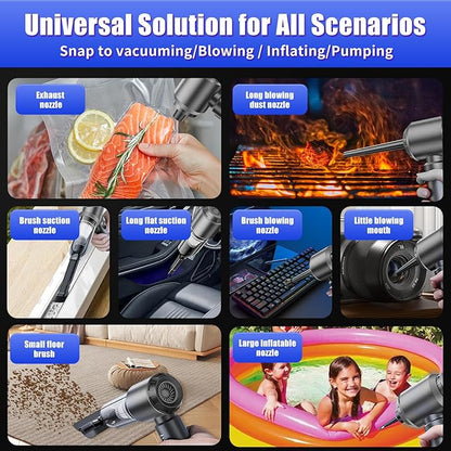 Car Vacuum Portable Cordless 22000PA High Power Handheld Mini Vacuum Cleaner Rechargeable Foldable with Brushless Motor Air Blower Duster Pump for Car Home Office Pet (Bright Gray)