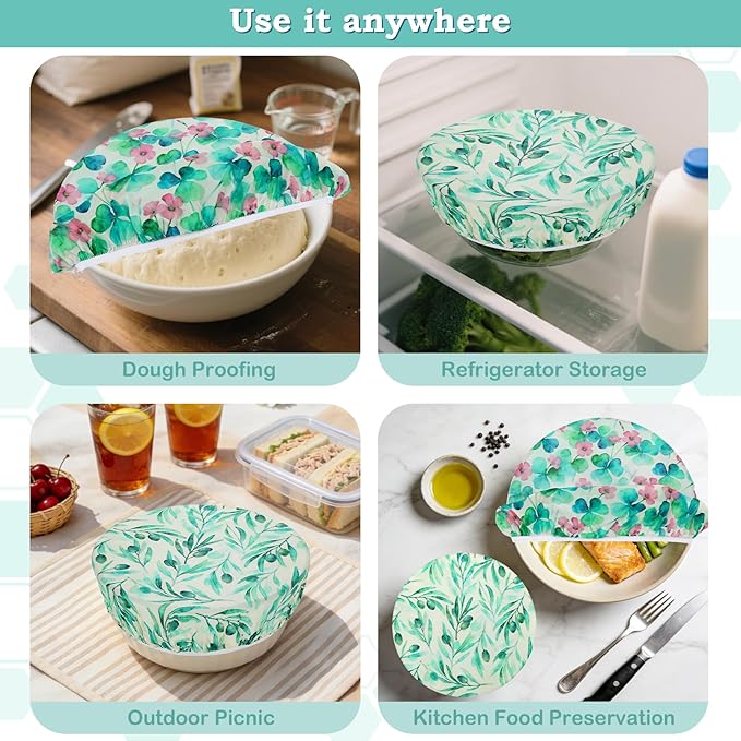 2 Large Reusable Beeswax Bowl Covers for Bread Proofing, 10/12 Inch Elastic Beeswax Wraps Cotton Cloth Sourdough Bowl Covers for Proofing Baskets, Mixer Bowls, Food Storage Containers