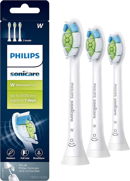 Philips Sonicare W DiamondClean - Genuine Replacement Electric Toothbrush Heads, White, 3 Pack, HX6063/65