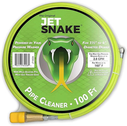 100 FT SEWER JETTER - Flexible Steel Braid - Complete and Ready to Use - For Your 2.0 to 2.8 GPM Gas Pressure Washer